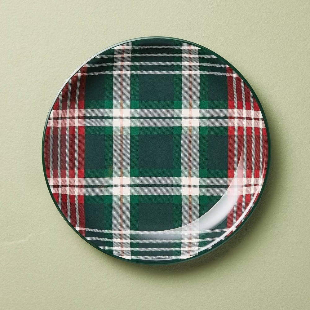 4pc 10.5" Melamine Dinner Plate Set Green/Red Plaid - Hearth & Hand Magnolia